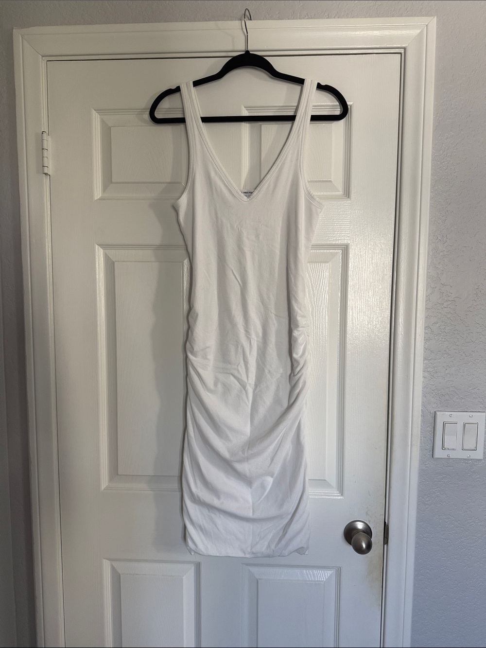 James Perse White V-Neck Ruched Tank Midi Dress